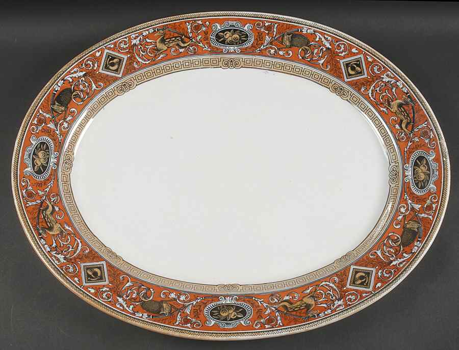 Borgia (Maroon Border) 19" Oval Serving Platter by Hammersley-1
