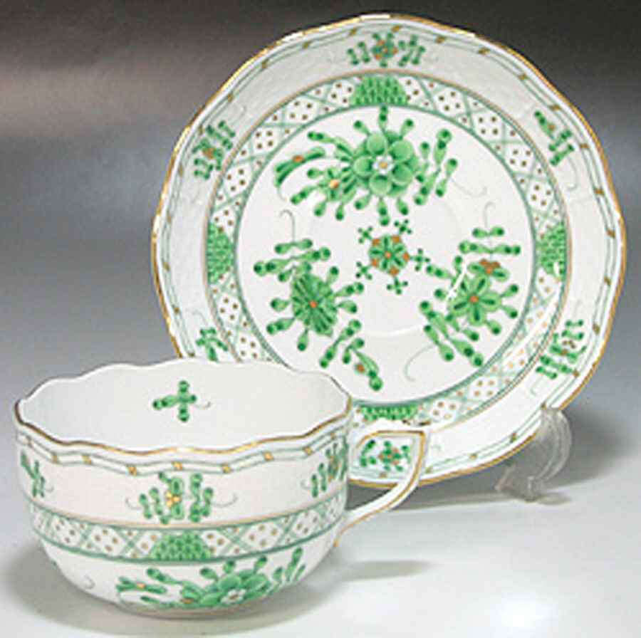 Waldstein Green Flat Cup & Saucer Set by Herend-1