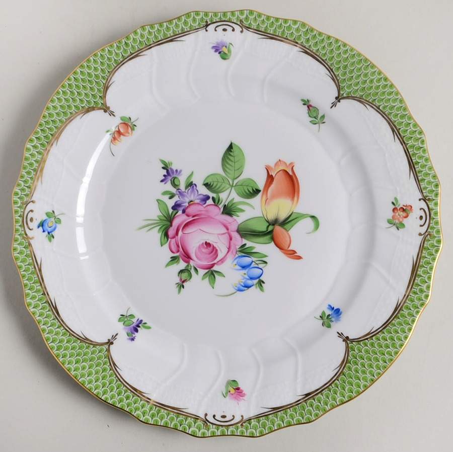 Printemps Green Border Dinner Plate by Herend-1