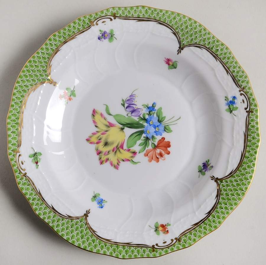 Printemps Green Border Dessert/Pie Plate by Herend-1