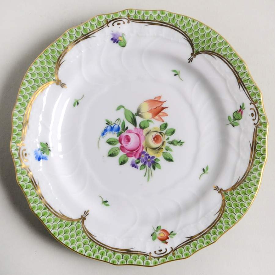 Printemps Green Border Bread & Butter Plate by Herend-1