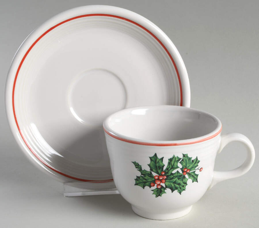 Holiday Fiesta (No Ribbon) Flat Cup & Saucer Set by Homer Laughlin -1