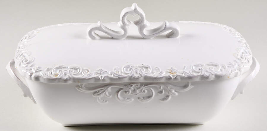 Madison Collection Antique White Rectangular Covered Vegetable by Home Essentials-1
