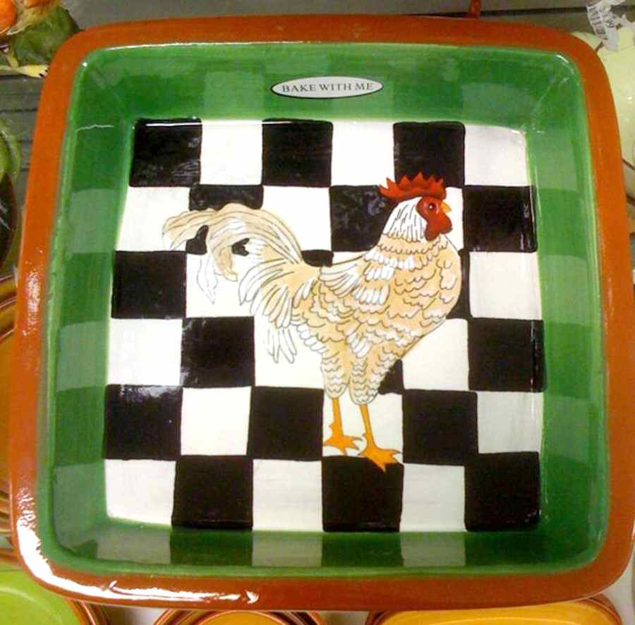 Checkerboard Rooster 10" Square Baker by Home Essentials-1