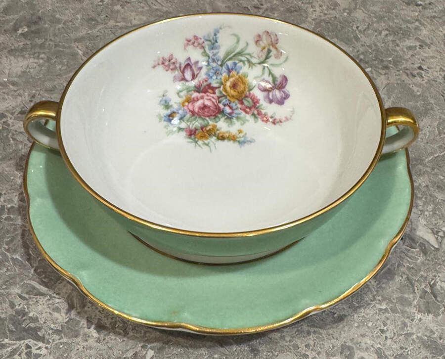 H4056 Flat Cream Soup Bowl & Saucer Set by Haviland-1