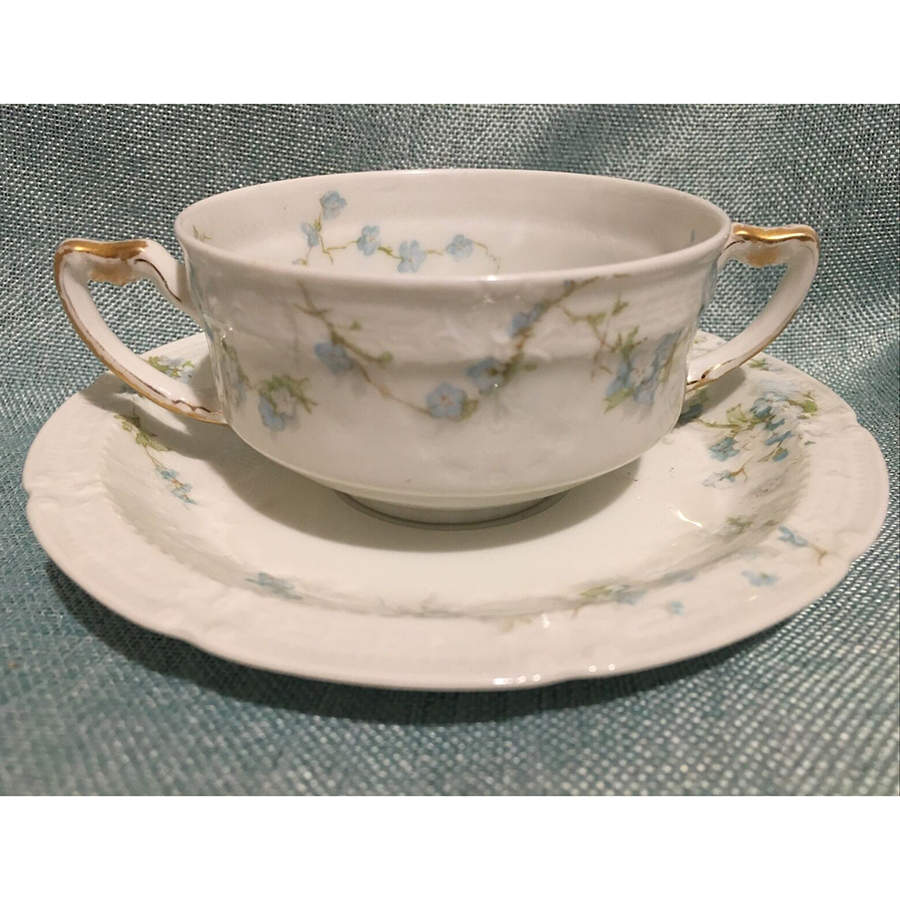Schleiger 248-17 Flat Cream Soup Bowl & Saucer Set by Haviland-1