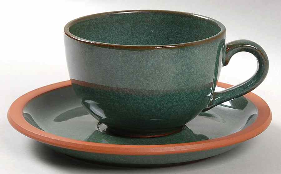 Suffolk Tableware Green Flat Cup & Saucer Set by Henry Watson-1