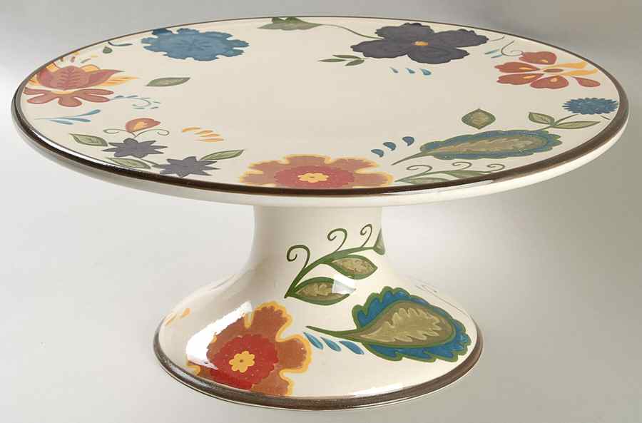 American Simplicity Vine Floral 12" Diameter Pedestal Cake Stand by Home-1