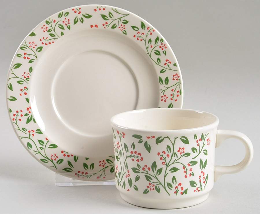 Holly Berry Flat Cup & Saucer Set by Homer Laughlin -1