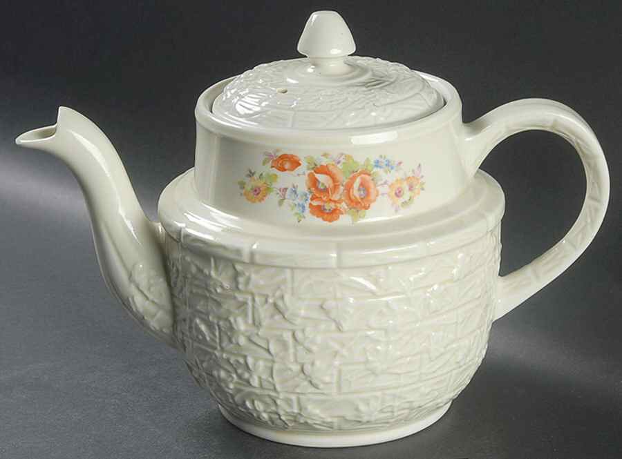 Orange Floral Bricks & Ivy Coffee Pot & Lid by Hall-1