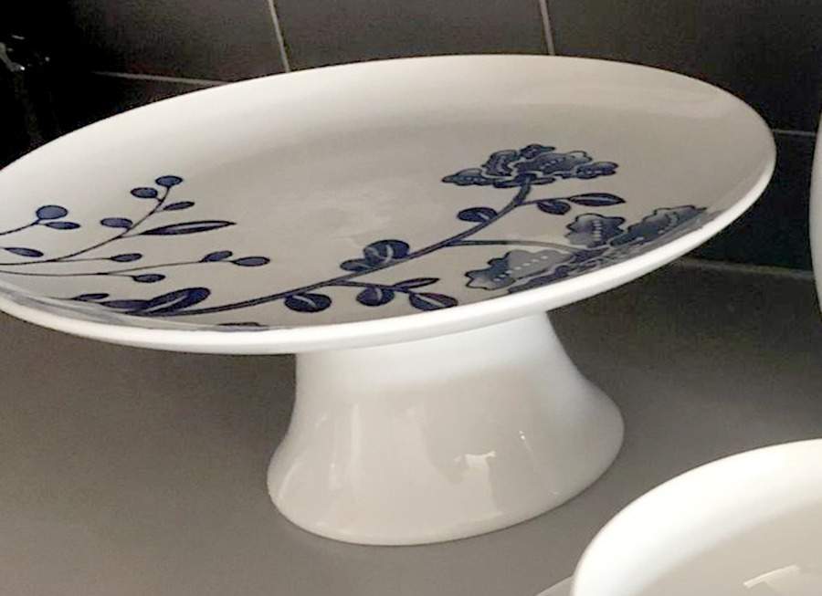 Blue and White Pedestal Cake Stand by Home-1