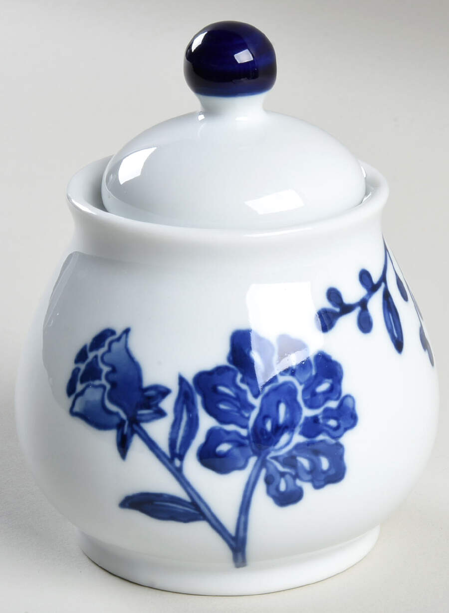 Blue and White Sugar Bowl & Lid by Home-1