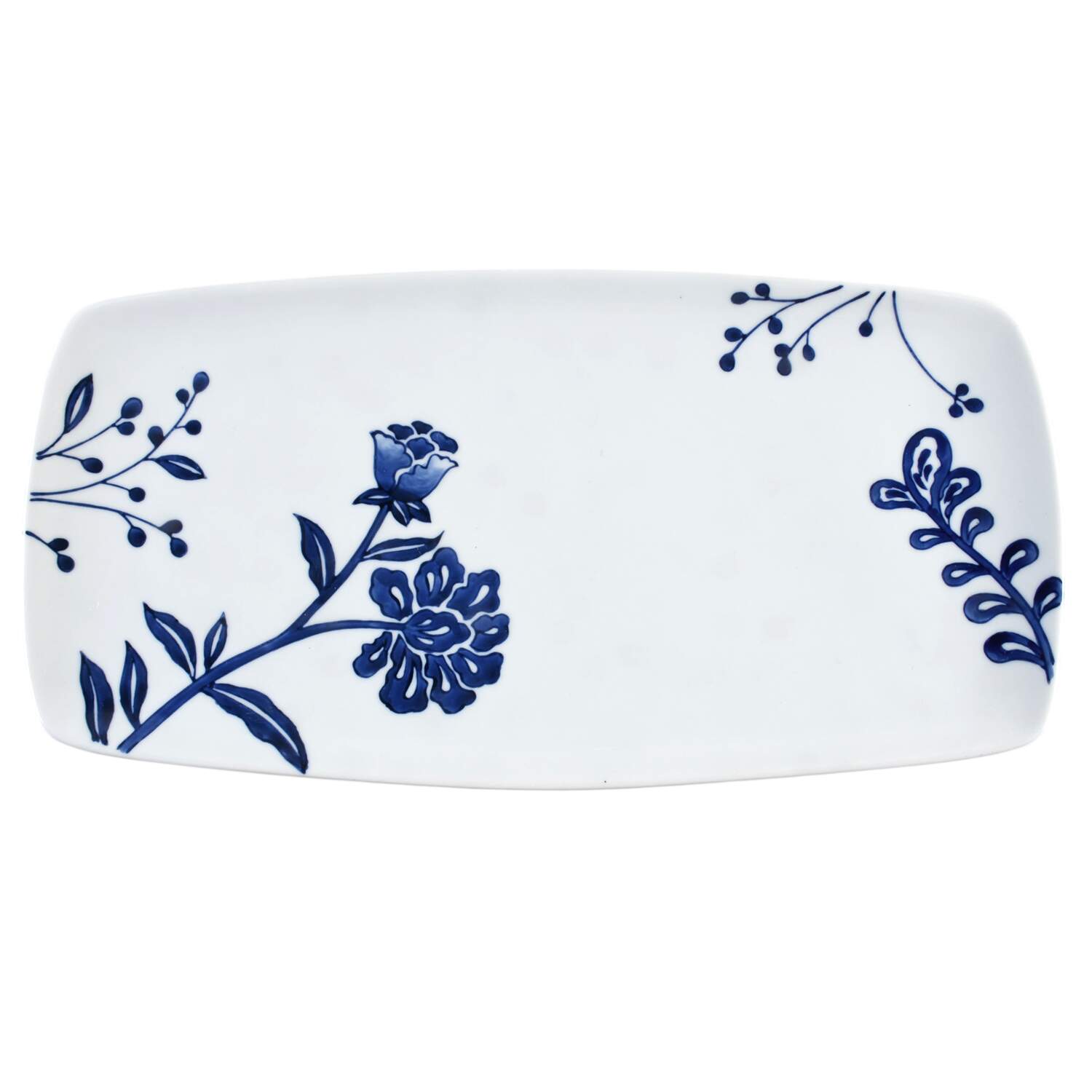 Blue and White 17" Rectangular Serving Platter by Home-1
