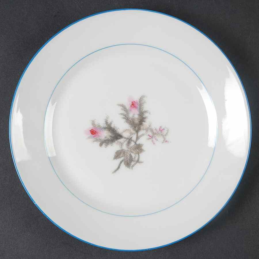 Moss Rose(Blue Trim, Gray Leaves) Salad Plate by Haviland-1