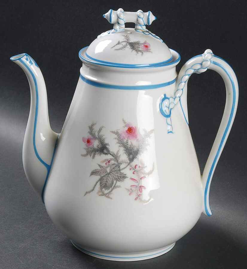 Moss Rose(Blue Trim, Gray Leaves) Coffee Pot & Lid by Haviland-1