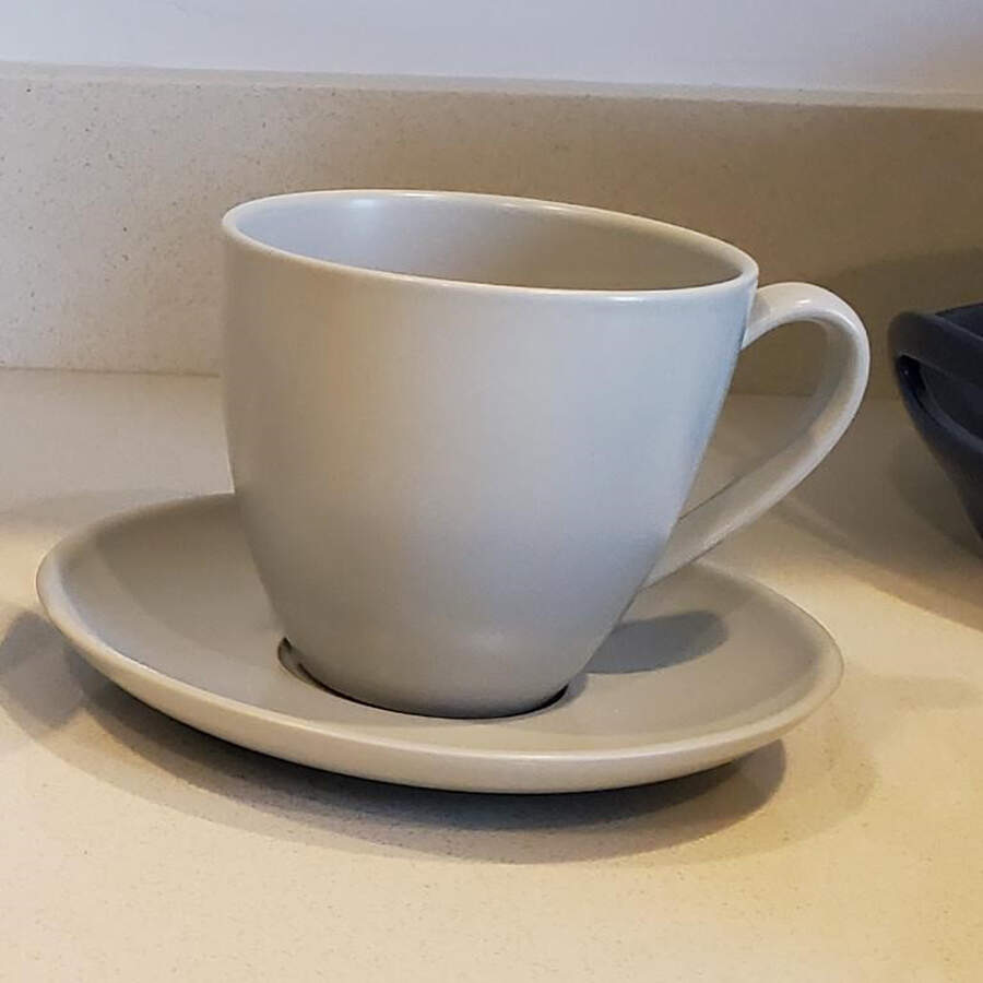 Collection Cirrus Grey Flat Cup & Saucer Set by Hoganas Keramiks-1
