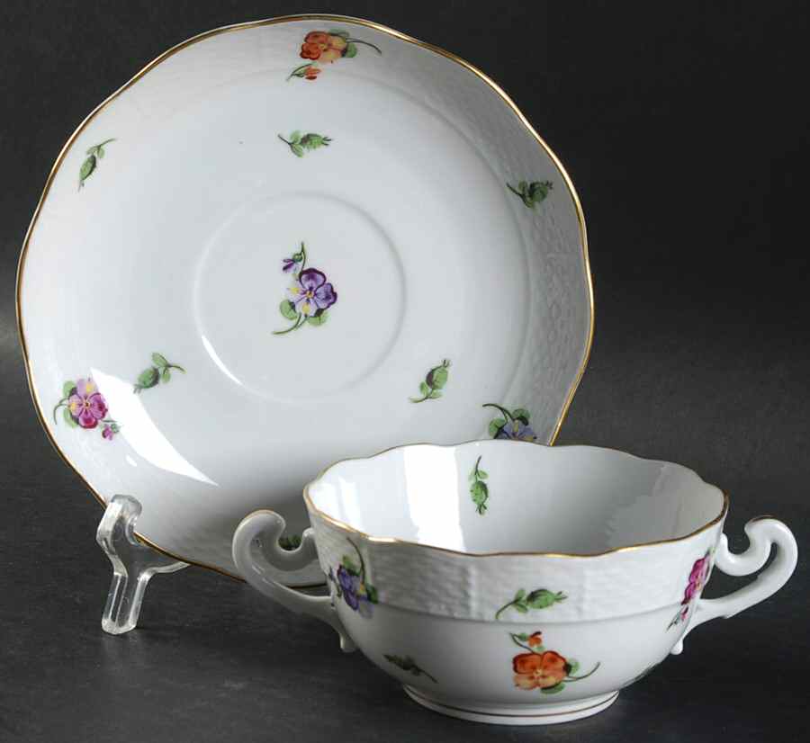 HER81 Footed Cream Soup Bowl & Saucer Set by Herend-1
