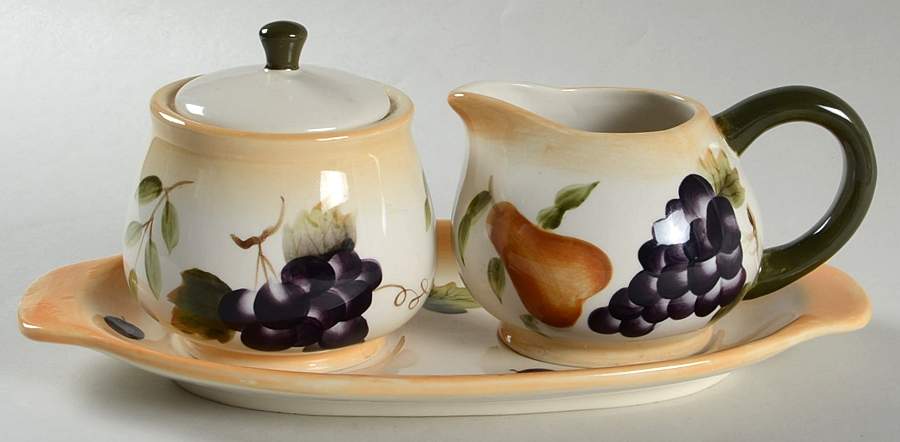 Sonoma Villa Creamer & Sugar with Lid & Tray Set by Home Interiors-1