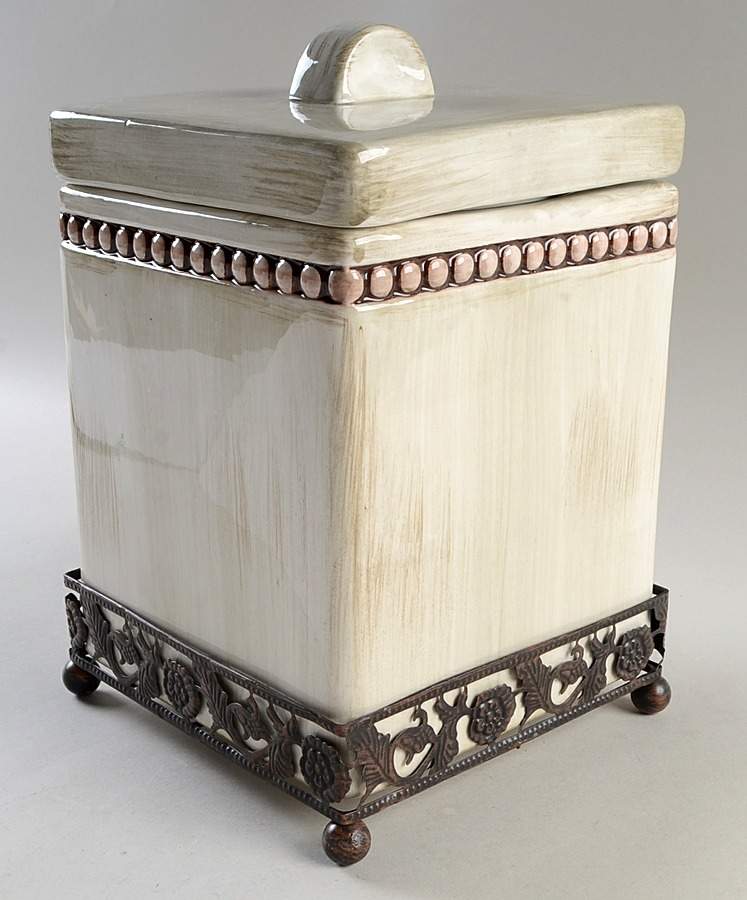 Beaded Antique White Extra Large Canister with Metal Base by Home Essentials-1