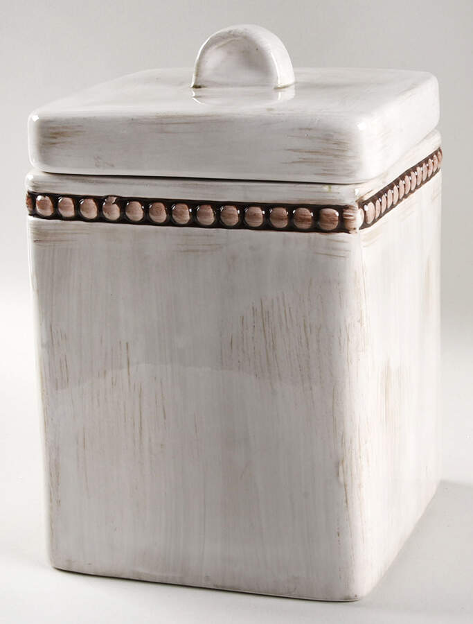 Beaded Antique White Large Canister & Lid by Home Essentials-1