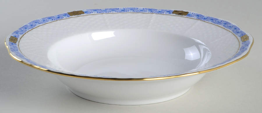 Chinese Bouquet Garland Blue Rim Soup Bowl by Herend-1