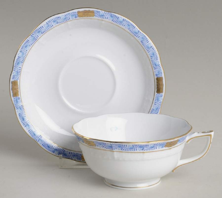 Chinese Bouquet Garland Blue Footed Cup & Saucer Set by Herend-1