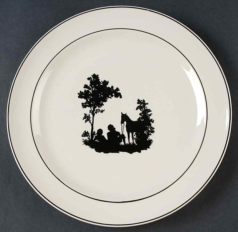 Colonial Lady (Smooth) Black Trim Luncheon Plate by Harker-1