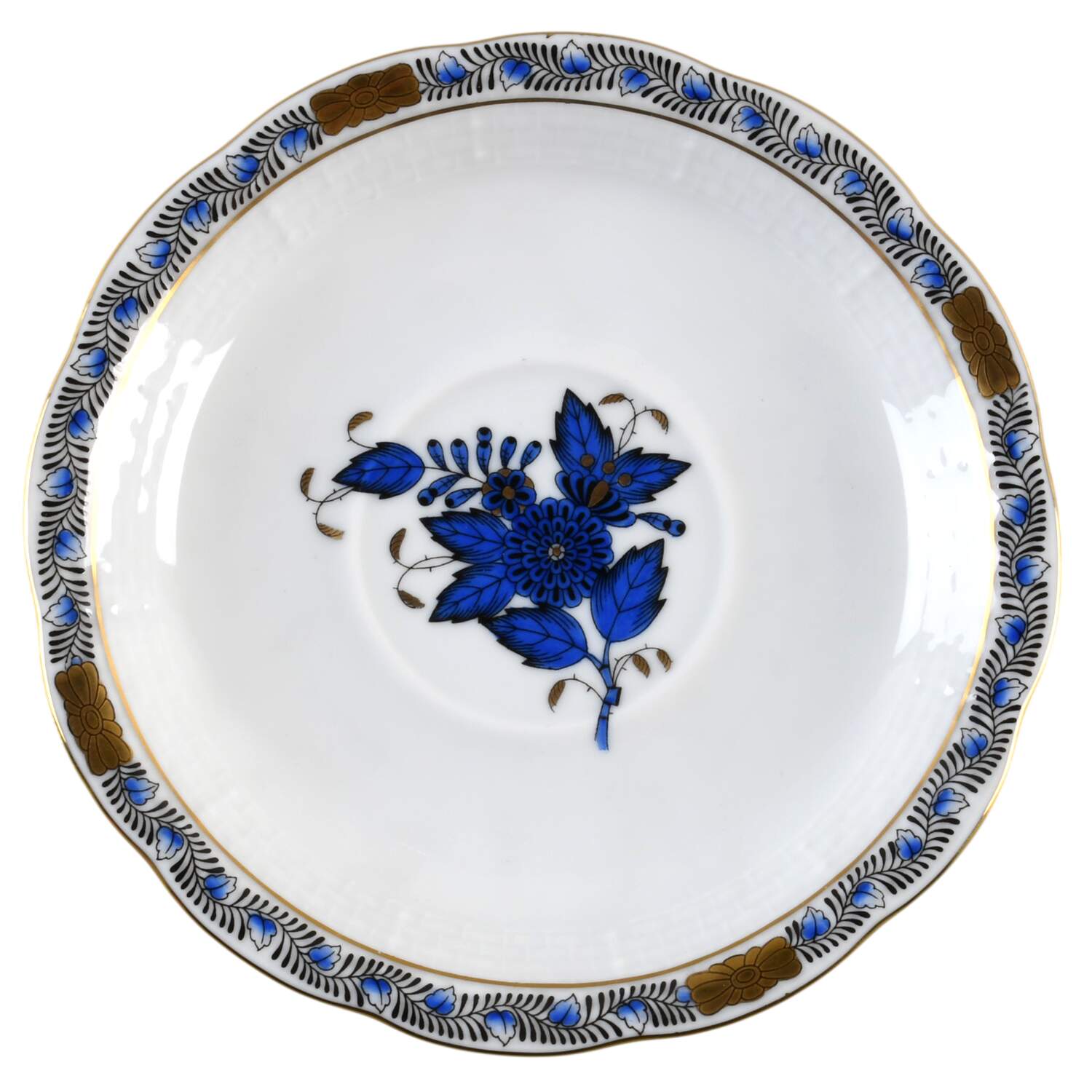 Chinese Bouquet Black and Blue Saucer by Herend-1