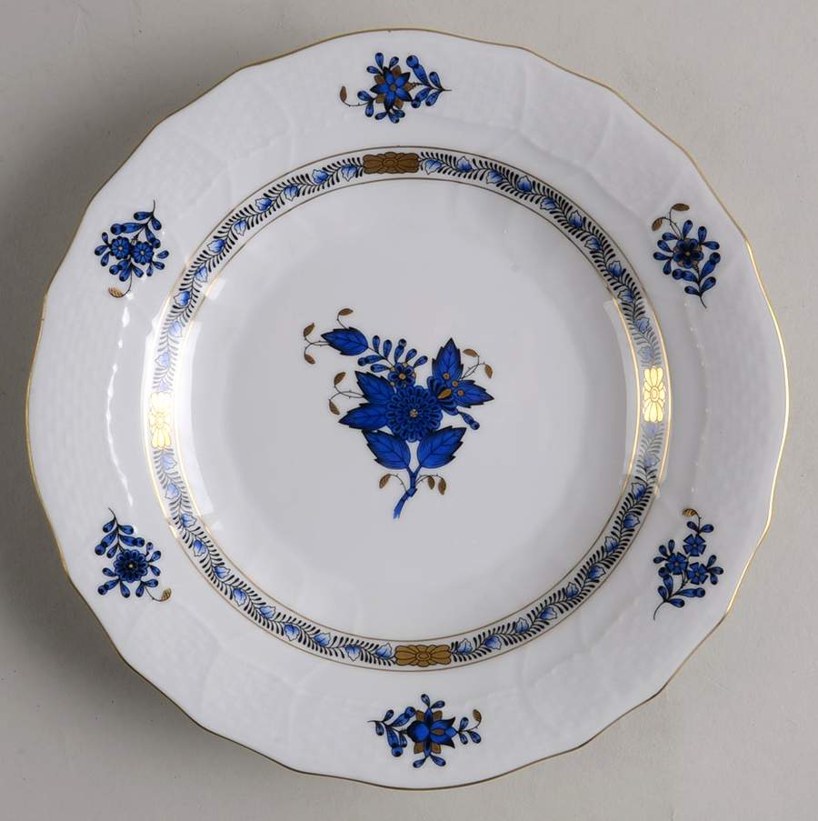 Chinese Bouquet Black and Blue Dessert/Pie Plate by Herend-1