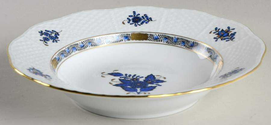 Chinese Bouquet Black and Blue Rim Soup Bowl by Herend-1