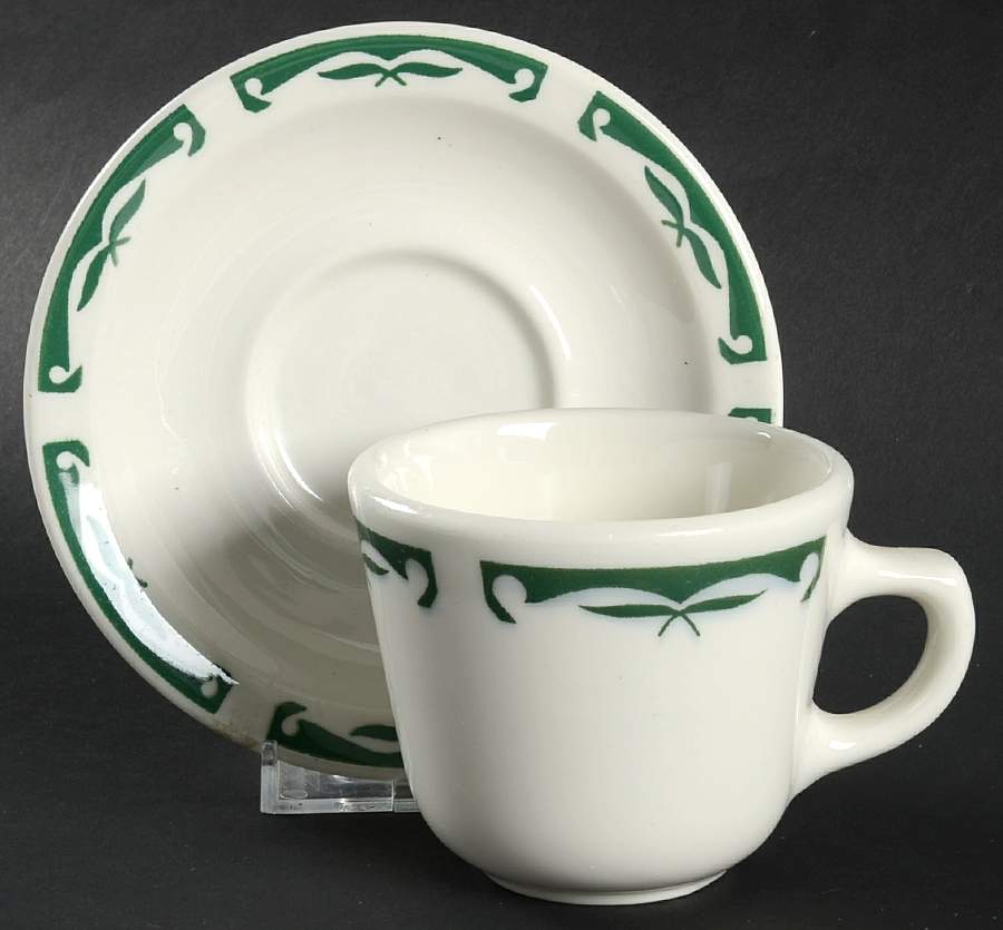 Green Wing Flat Cup & Saucer Set by Homer Laughlin -1