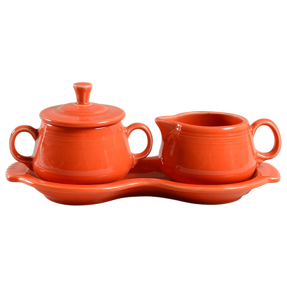 Fiesta Poppy (Intro 2014) Creamer & Sugar with Lid & Tray Set by Homer Laughlin -1
