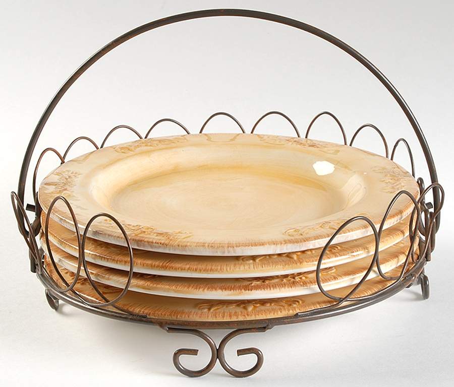Bistro Salad Set (4 Salad/Dessert Plates & Metal Holder) by Home-1