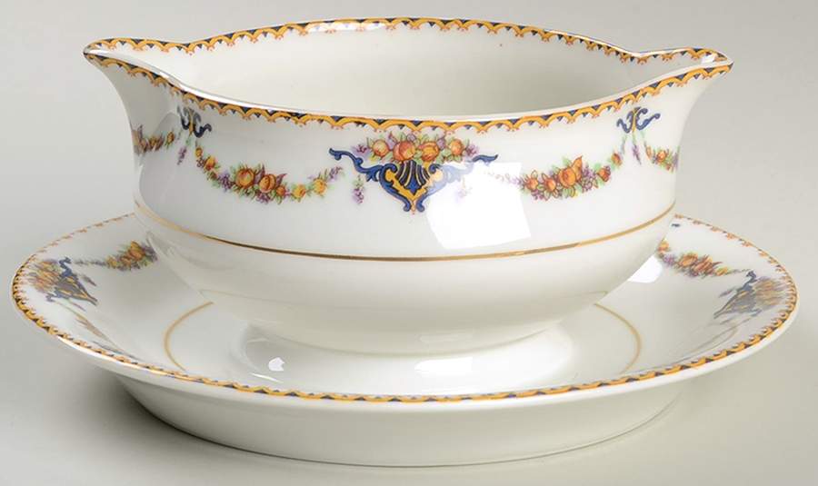 Pomona (White, No Trim) Gravy Boat with Attached Underplate by Haviland-1