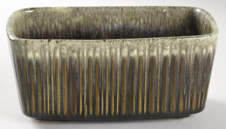 Imperial Ripe Olive 7" Rectangular Ribbed Planter by Hull-1