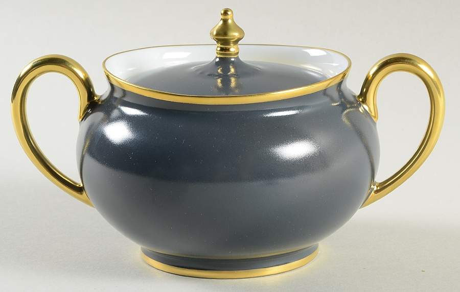 Color Block Gold Grey Sugar Bowl & Lid by Haviland-1