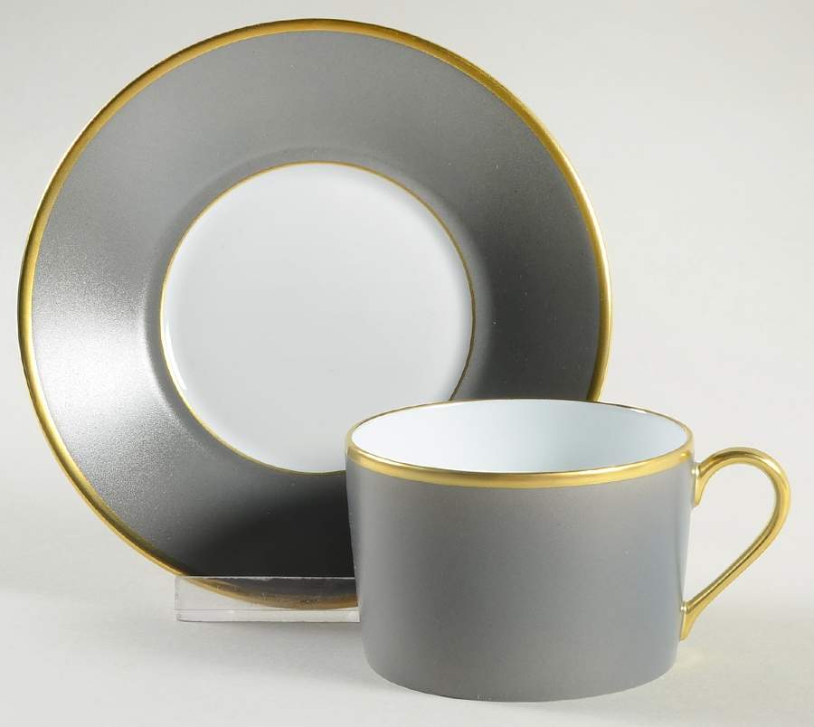 Color Block Gold Grey Flat Cup & Saucer Set by Haviland-1
