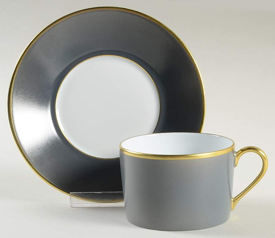 Color Block Gold Grey Flat Cup & Saucer Set by Haviland-1