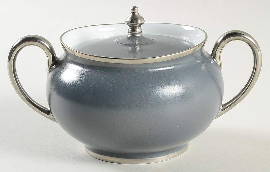 Color Block Platinum Grey Sugar Bowl & Lid by Haviland-1
