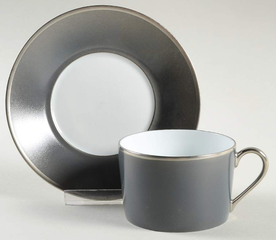 Color Block Platinum Grey Flat Cup & Saucer Set by Haviland-1