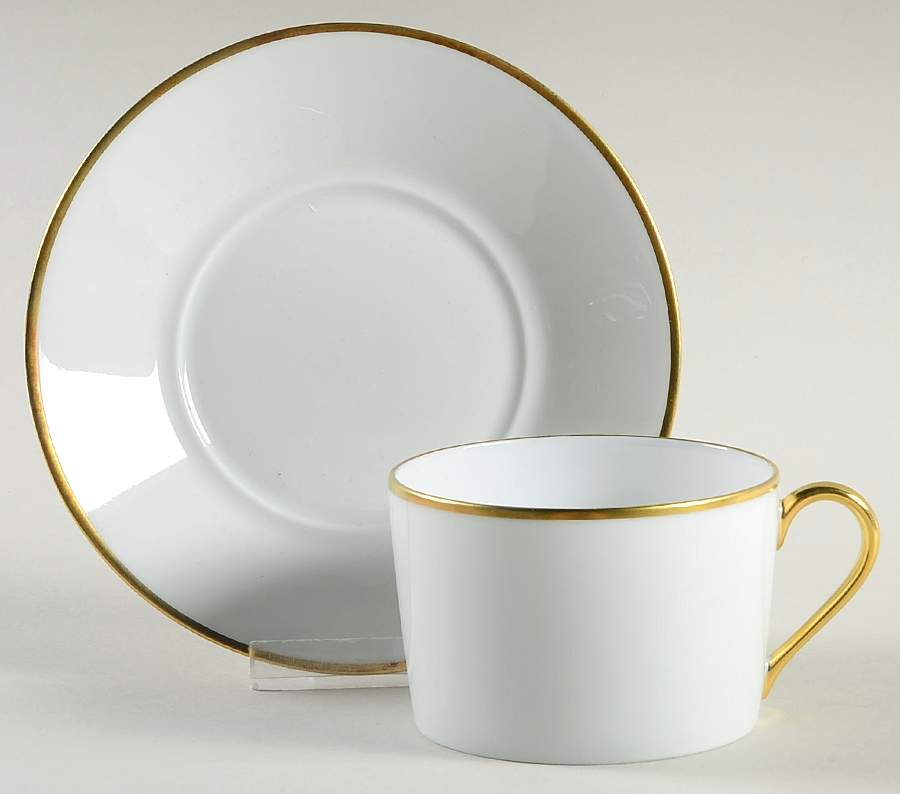 Color Block Gold White Flat Cup & Saucer Set by Haviland-1