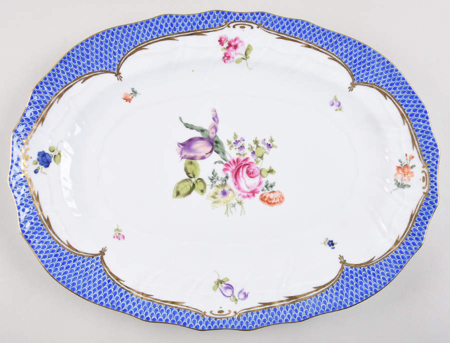 Vieux Bouquet De Sexe Blue 15" Oval Serving Platter by Herend-1