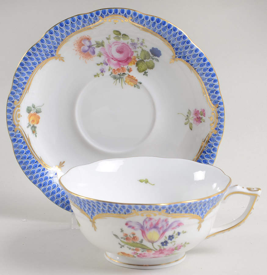 Vieux Bouquet De Sexe Blue Footed Cup & Saucer Set by Herend-1