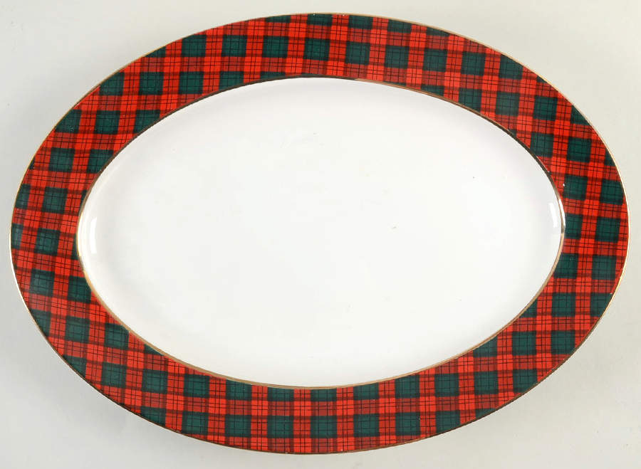Gold Tartan 14" Oval Serving Platter by Horchow-1