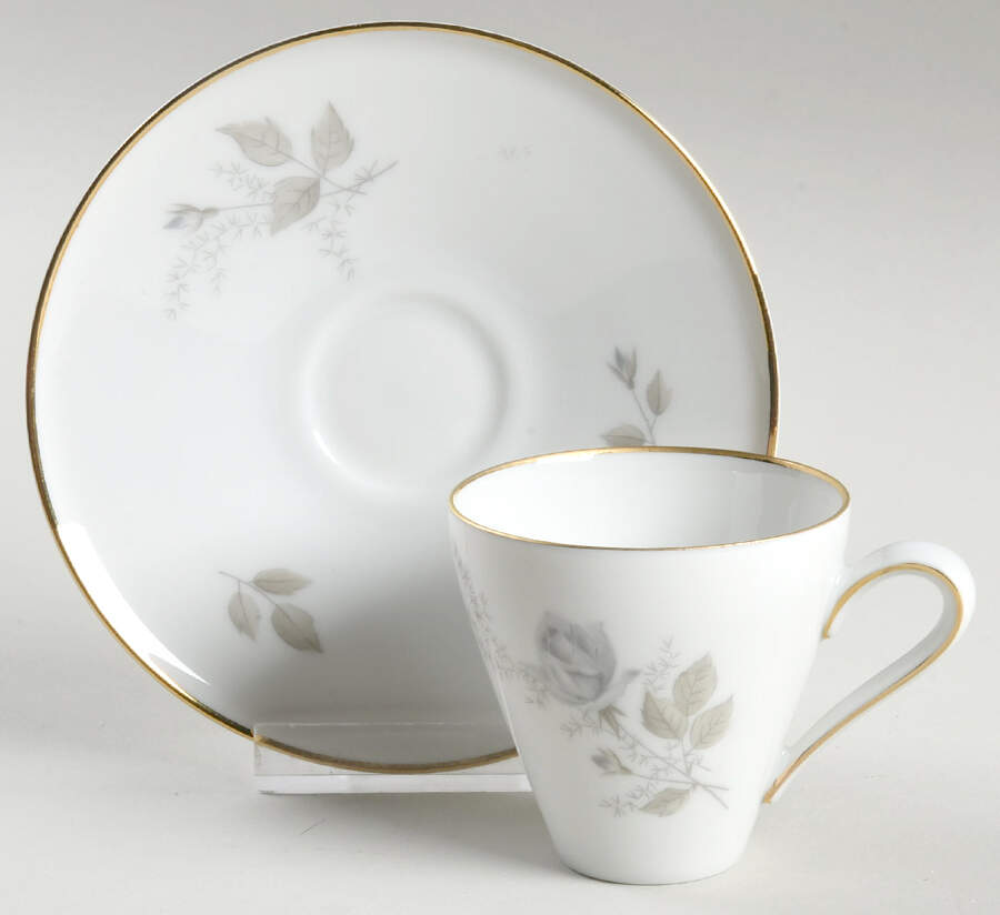 Grey Rose Gold Trim Flat Demitasse Cup & Saucer Set by Heinrich - H&C-1