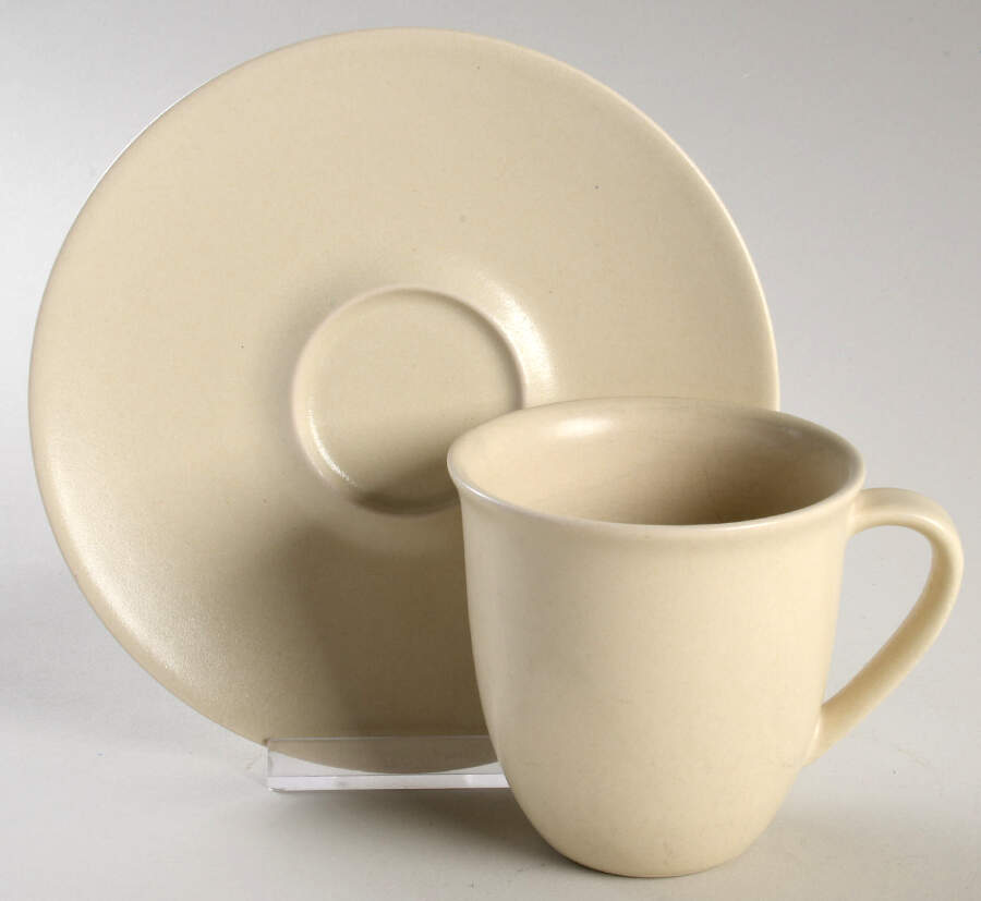Collection Matte Sand Flat Cup & Saucer Set by Hoganas Keramiks-1