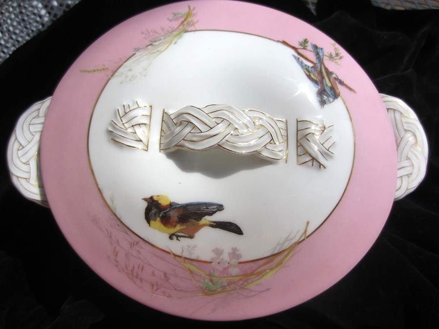 Meadow Visitors (Blank 211, Pink Band) Round Covered Vegetable by Haviland-1