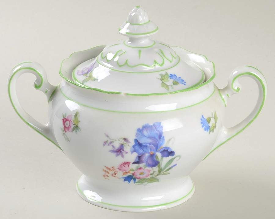 5873 Green Trim Sugar Bowl & Lid by Hutschenreuther-1