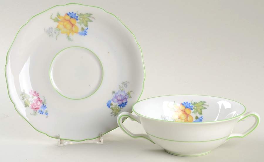 5873 Green Trim Flat Cream Soup & Saucer Set by Hutschenreuther-1