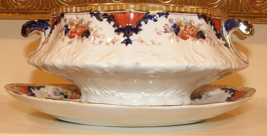 Coronet Multicolor (Blue and Red) Gravy Boat & Underplate by Sampson Hancock & Sons-1